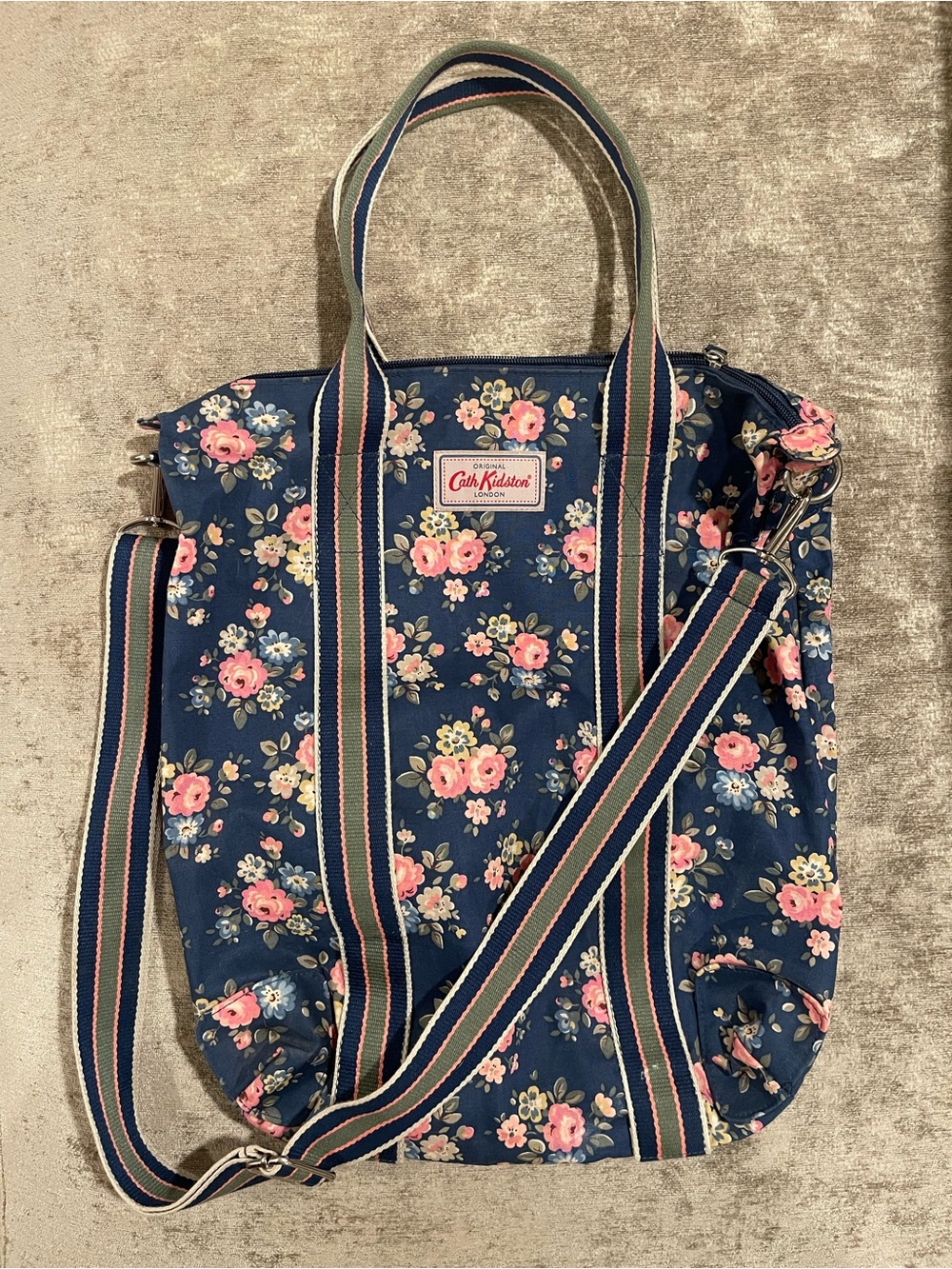 Cath Kidston Floral Tote Crossbody Bag Navy Pink Roses Cottagecore